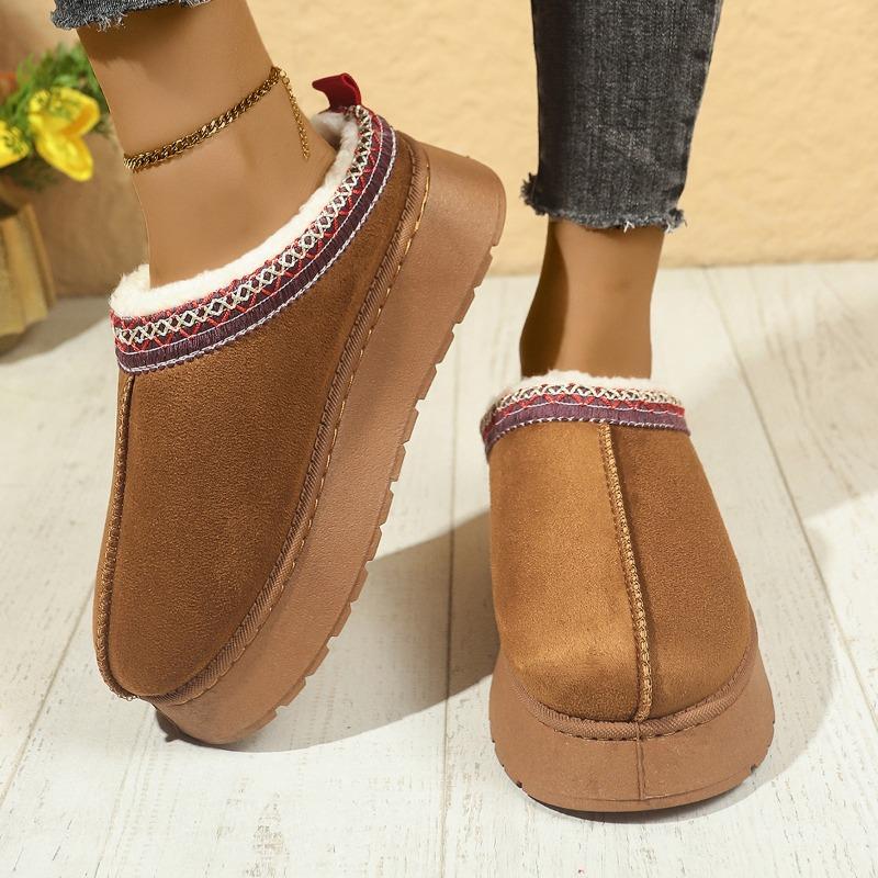 Fashion Cotton Slippers for Women 2025 New Autumn and Winter Trifle Platform Baotou Half Slippers with Velvet Slip-on Bread Shoes