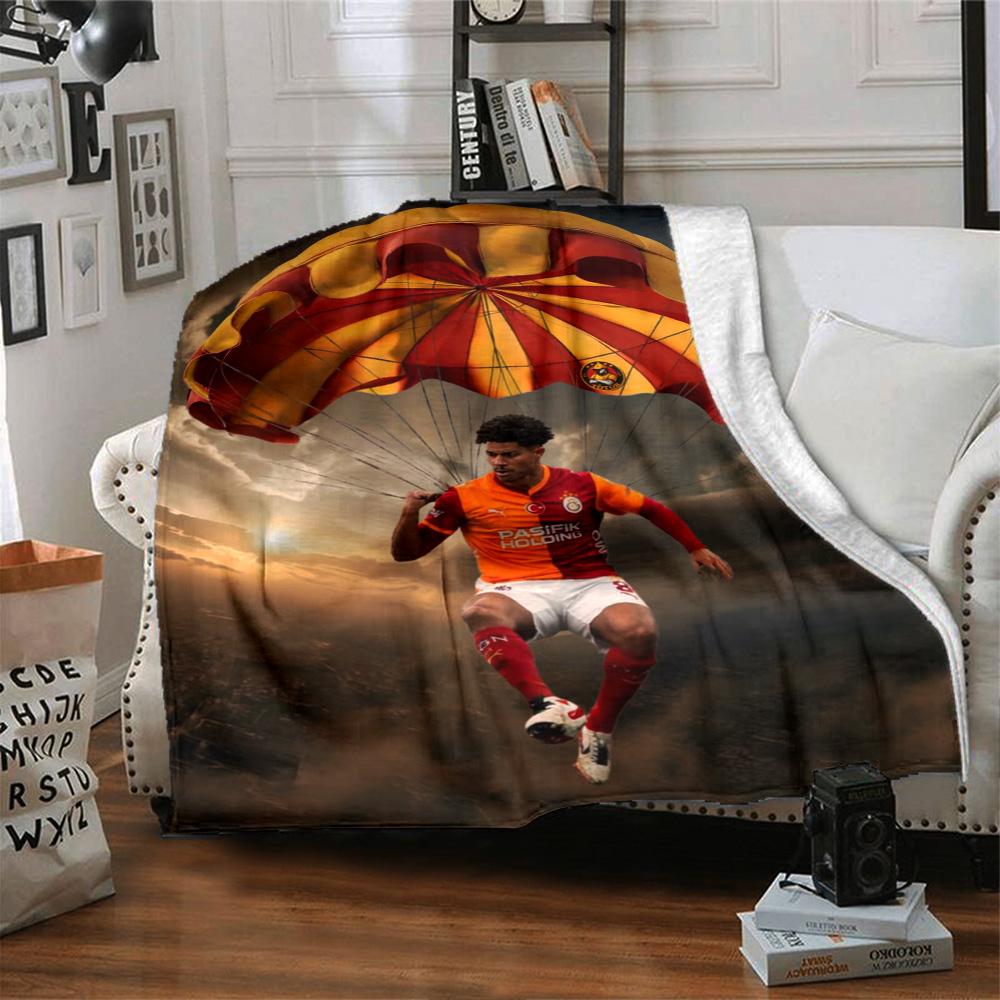 Parachute Football Player Creative Print Flannel Throw Blanket, Soft Warm Cozy Bed Sofa Cover for Sports Fan Home Decor