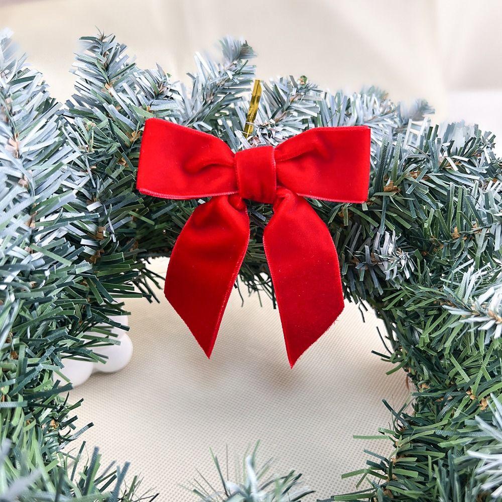 12pcs/set Vintage Christmas Tree Bows Velvet DIY Velvet Ribbon Bow Versatile Red Christmas Tree Decoration
