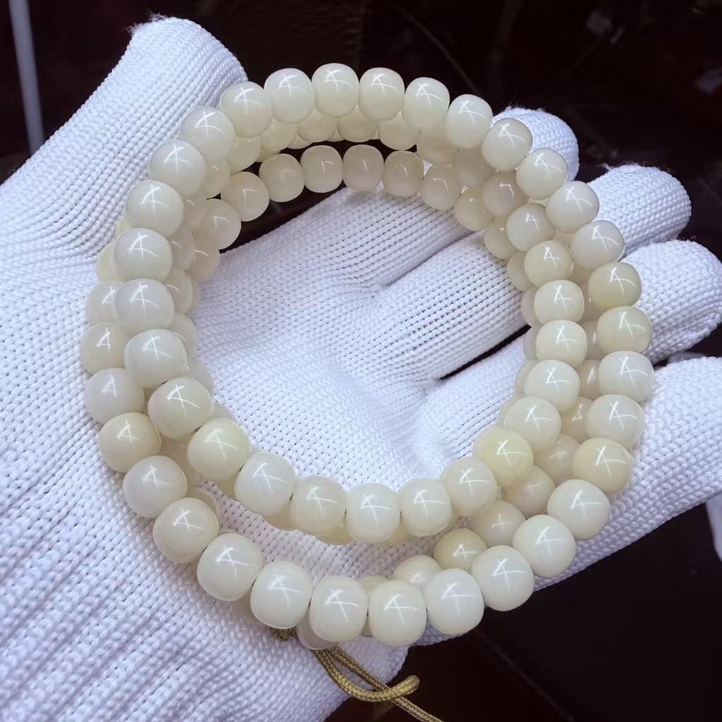 Natural High-Density Jade Bodhi Bead Bracelet - Unbleached, Heavy Handcrafted Cultural Plaything