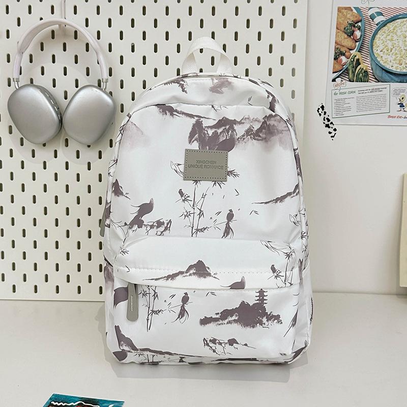 Schoolbag New Chinese Style Ink Painting Backpack Women's 1011 New Small Fresh Retro School Bag Student Class Backpack Bag