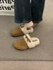Soft leather version~ frosted and velvet bag head Boken slippers for women to wear autumn and winter muffin thick-soled evening warm cotton shoes