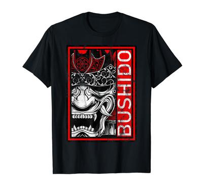 Japanese Bushido Demon Mask T-Shirt Samurai Warrior Ninja Anime Otaku Kanji Design