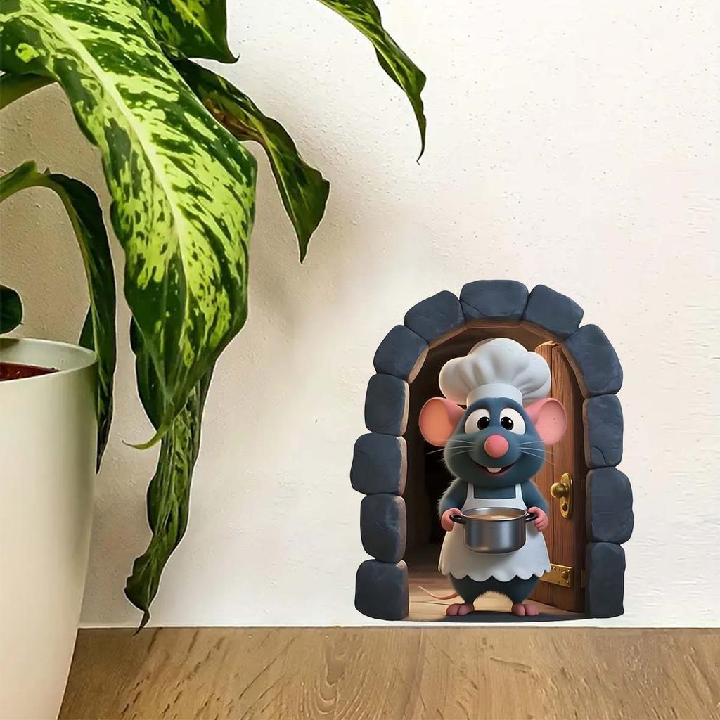 Self-adhesive Removable Waterproof and Oil-resistant Wall Stickers for The Mouse Door Opening of The Chef's Kitchen.