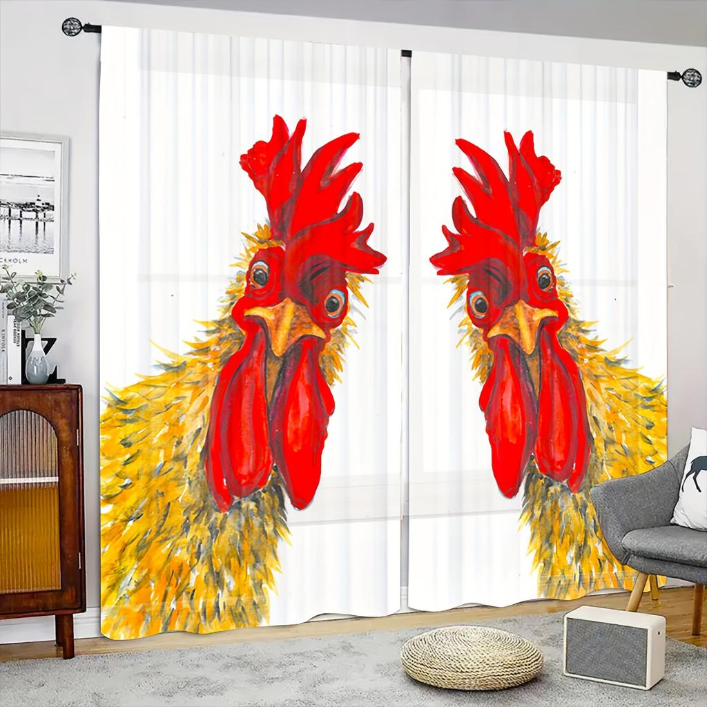 2 szt. Farma Słodki Pies Kot Mały Kogut Kura Nadruk Zasłona Drukowana Cyfrowo Poliestrowa Zasłona do Salonu Kuchni Sypialni Jadalni