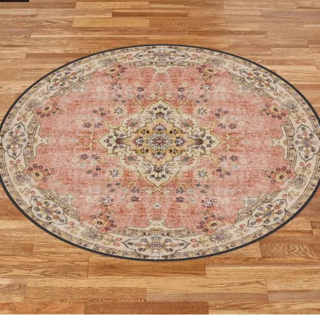 Vintage Persian Round Rug Floral Art Deco Chenille Carpet Floor Mat Ocean Round Carpet Modern Abstract Sea Rug Home Decoration