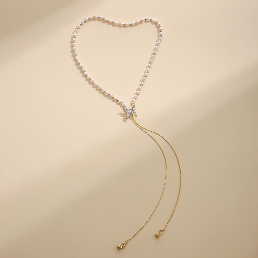 Fashion Personality Pearl Butterfly Necklace Niche Pendant Cold Wind Light Luxury Collarbone