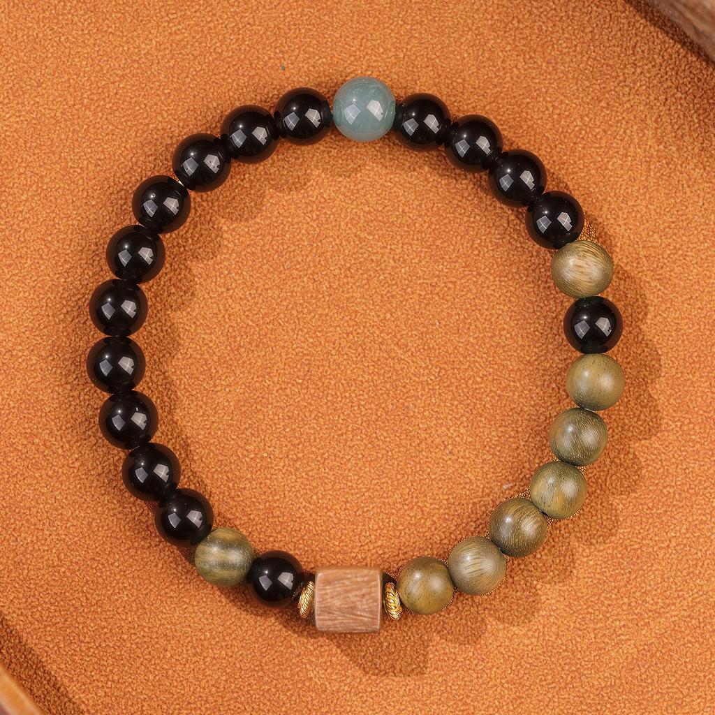 Mochanyunweiwan natural green sandalwood and obsidian jadeite bracelet for men and women, a light luxury niche exquisite beaded bracelet