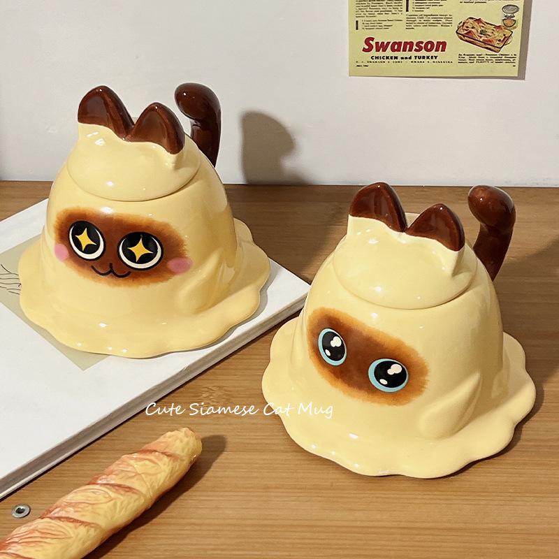 Creative Cartoon Cute Mug with Lid and Spoon - Large Capacity Ceramic Coffee Cup for Women & Couples
