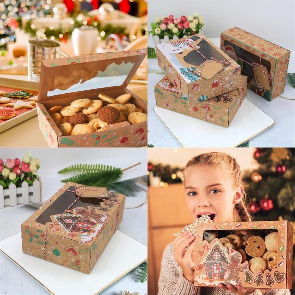 Festive 12pcs Kraft Paper Christmas Gift Candy Cookie Muffin Cake Boxes Ideal For Holiday Treats And Gifts