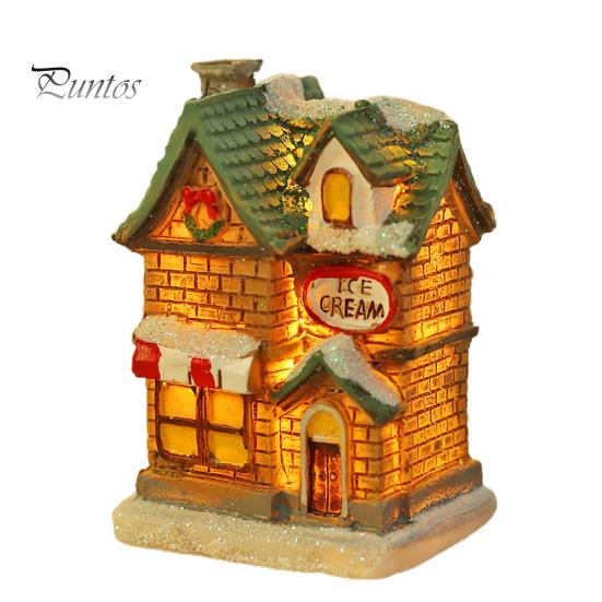 Snøhuspynt europeisk stil tegneseriedesign Festlig lysende mikrolandskap julepyntskjerm med glatt kant