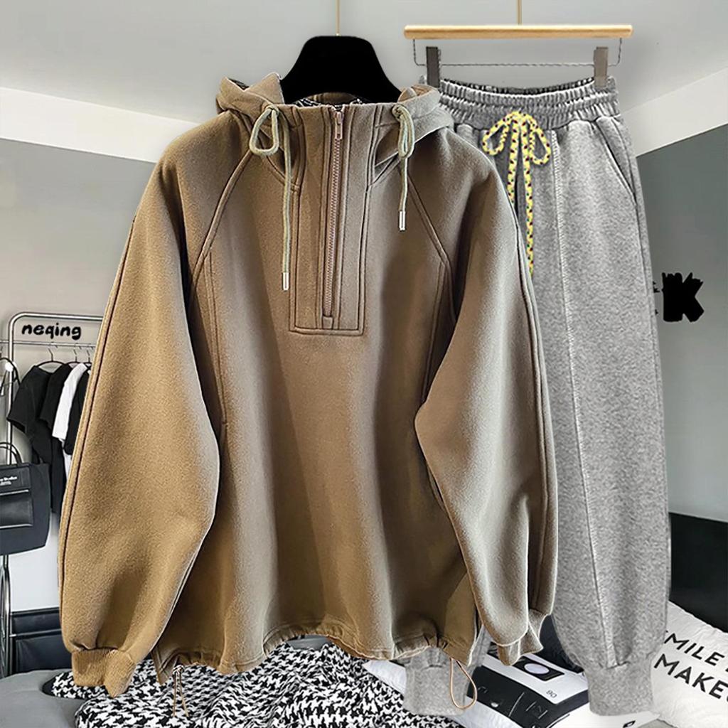 High-Quality Oversized Half-Zip Hoodie - Solid Color, Breathable Patchwork Design for Spring & Autumn