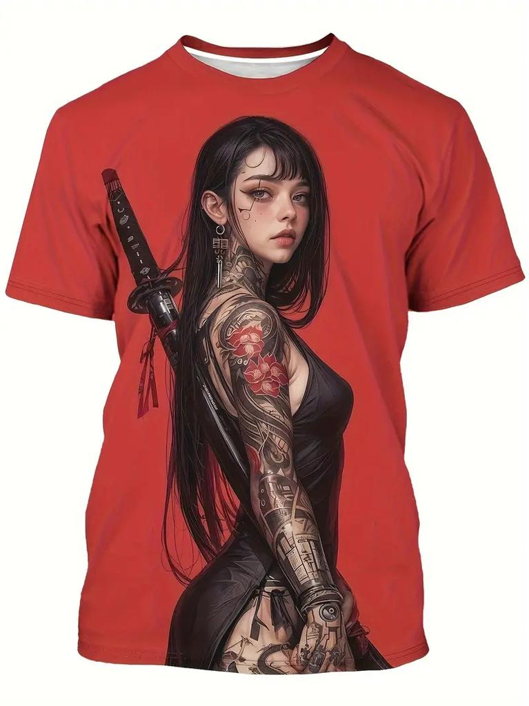 2025 Men's T-Shirt Anime Samurai Girl 3D Print t shirt Fashion Men Women Street Trend Top Japanese Korean Style Short Sleeve Tee