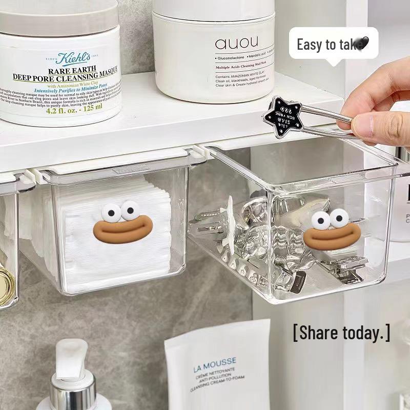 Transparent Cartoon Bathroom Mirror Cabinet with Drawer Storage for Cotton Swabs and Makeup