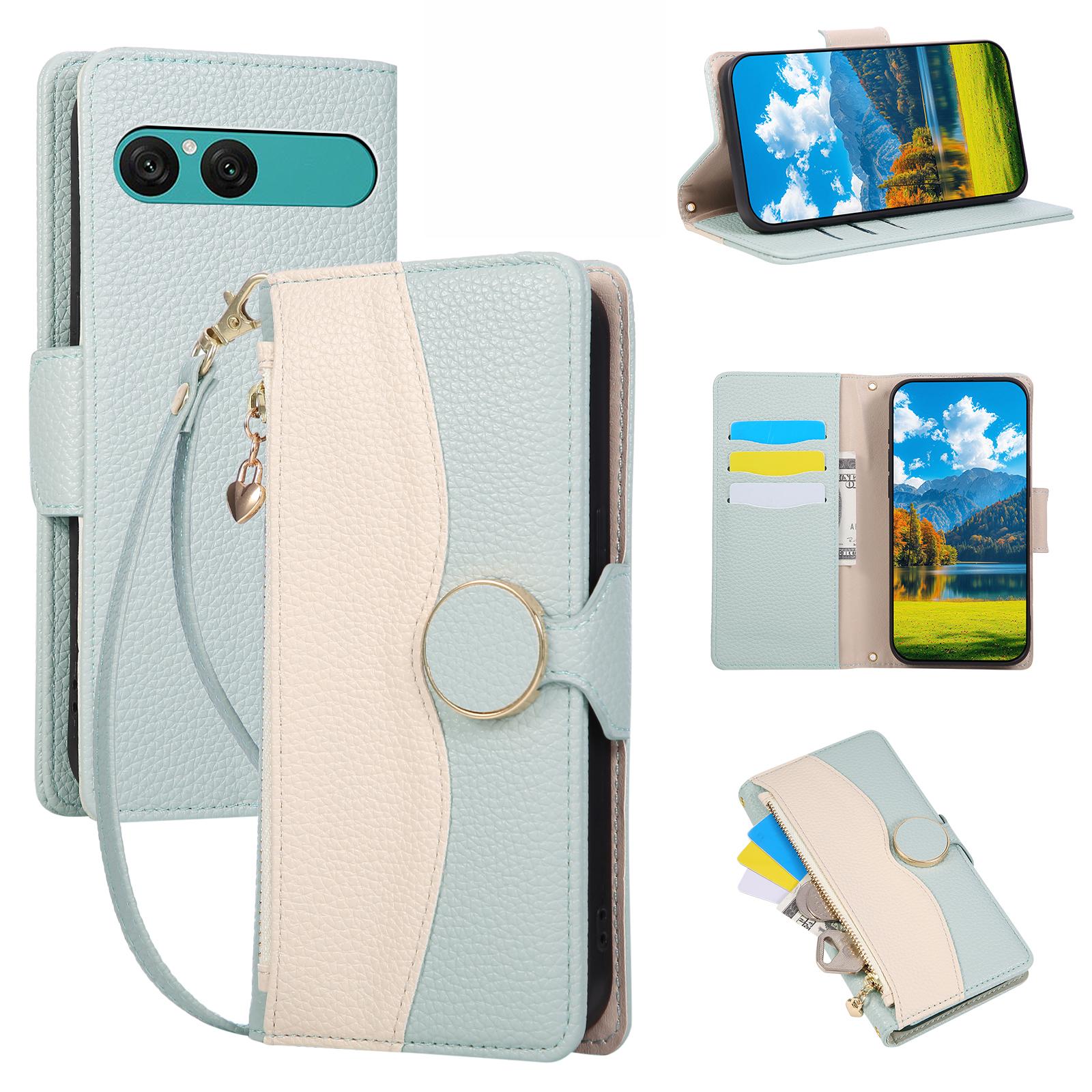 

For Sony Xperia 10 VII Case Zipper Wallet Color Splicing TPU PU Leather Flip Phone Cover with Strap