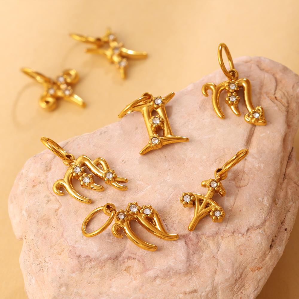 Cross-Border Retro Twelve Constellations Rhinestone Pendant