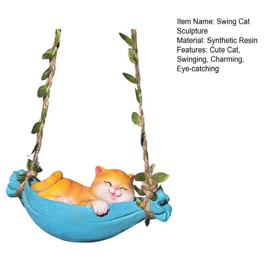 Resin Cute Swing Cat Sculpture Orange Cat On Hammock Hanging Ornament