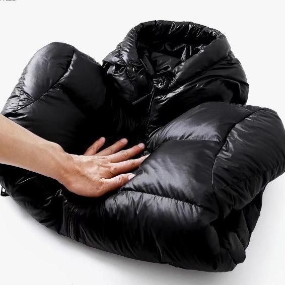 Unisex Shiny Short Down Jacket: Off-Season Duck Down, Thick, Loose Fit, Black & Gold, Korean Style, Plus Size