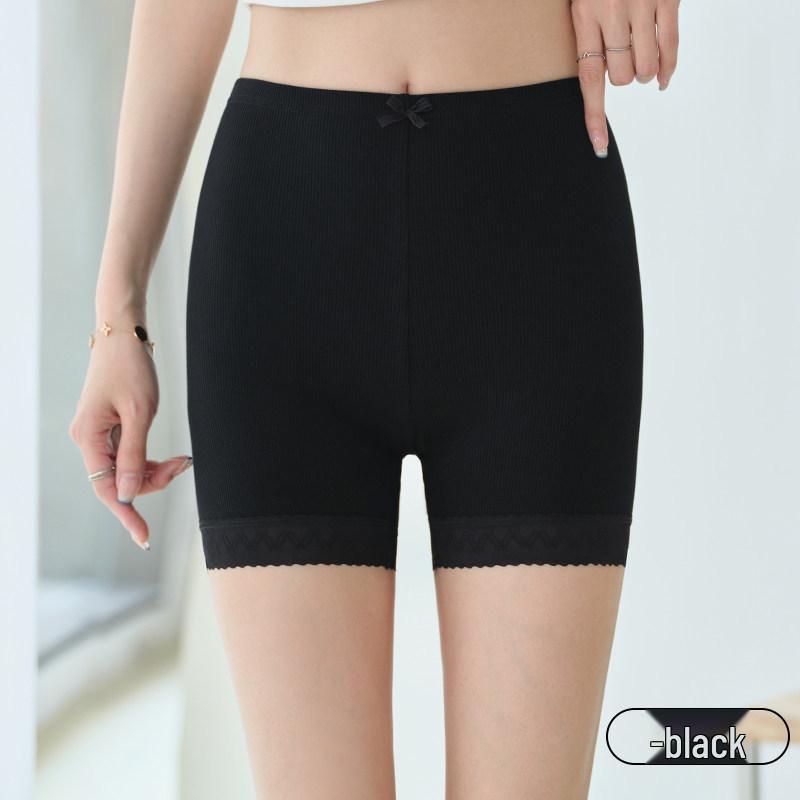 Women s High-Waisted Seamless Lace Trim Safety Shorts S (70-90 lbs) чёрный