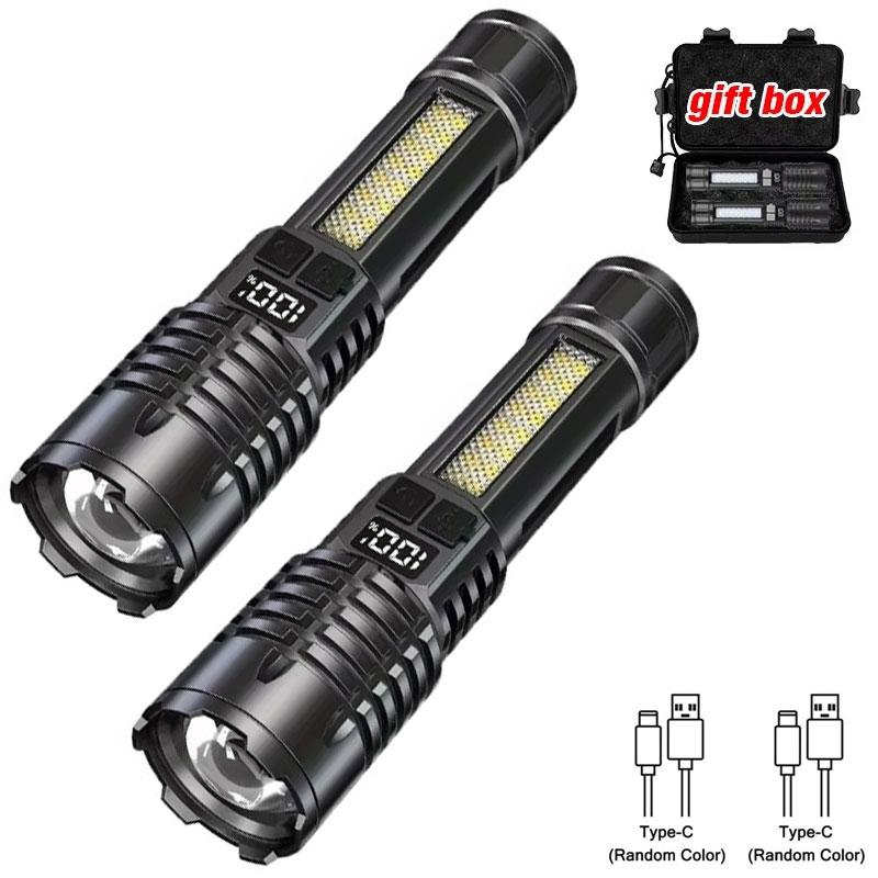 High Power LED COB Flashlight Built-in Large Capacity Battery Rechargeable Torch For Outdoor Camping Emergency Zoom Lantern