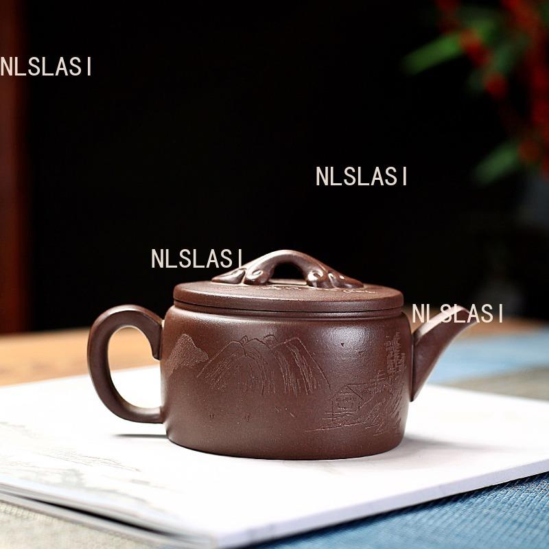 250ml Yixing Hanwa Pot Chinese Landscape Purple Clay Teapot Home Guest Carving Red Robe Teapot Kung Fu Tea Set Accessories