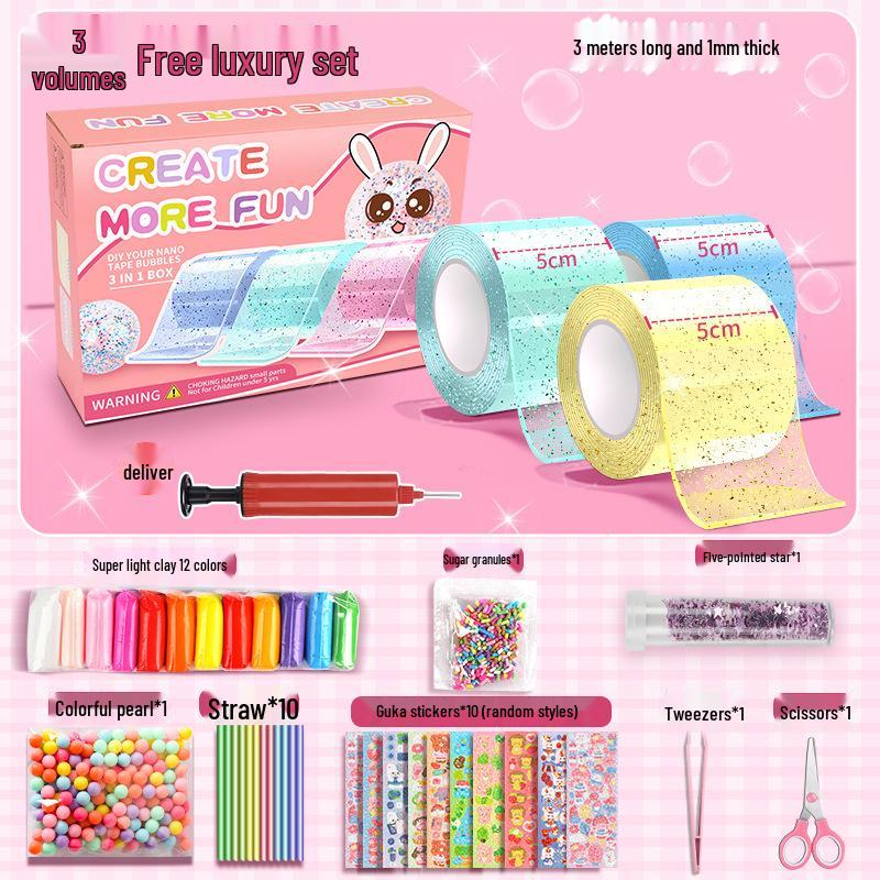 Nano Gel Squishy Toy Craft Kit - Double-Sided Tape & High Viscosity Bubble Blowing Set