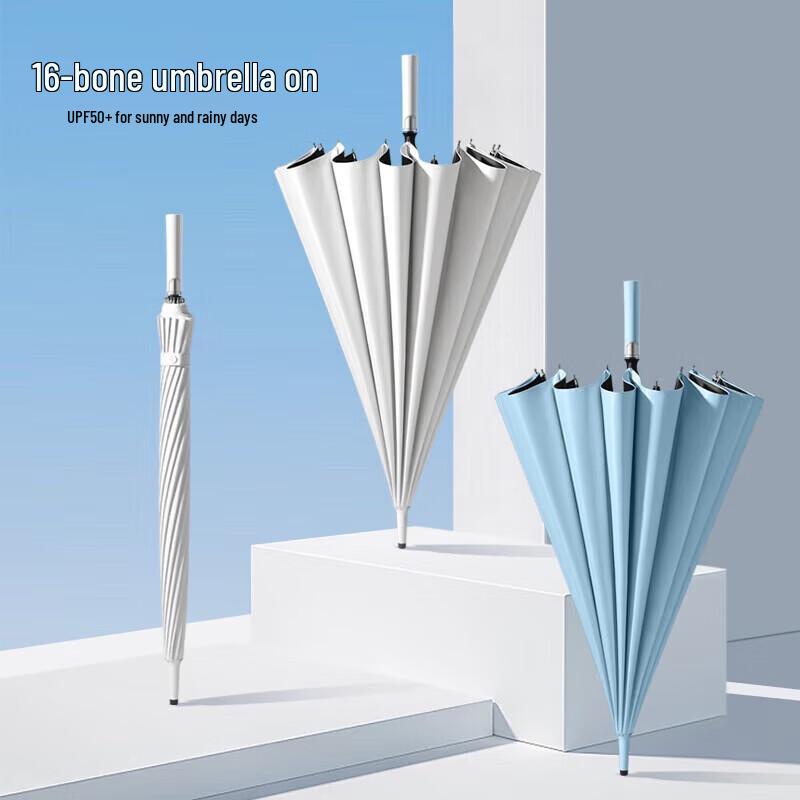 MAYDU 16-Rib Long Handle Double Sun & Rain Umbrella