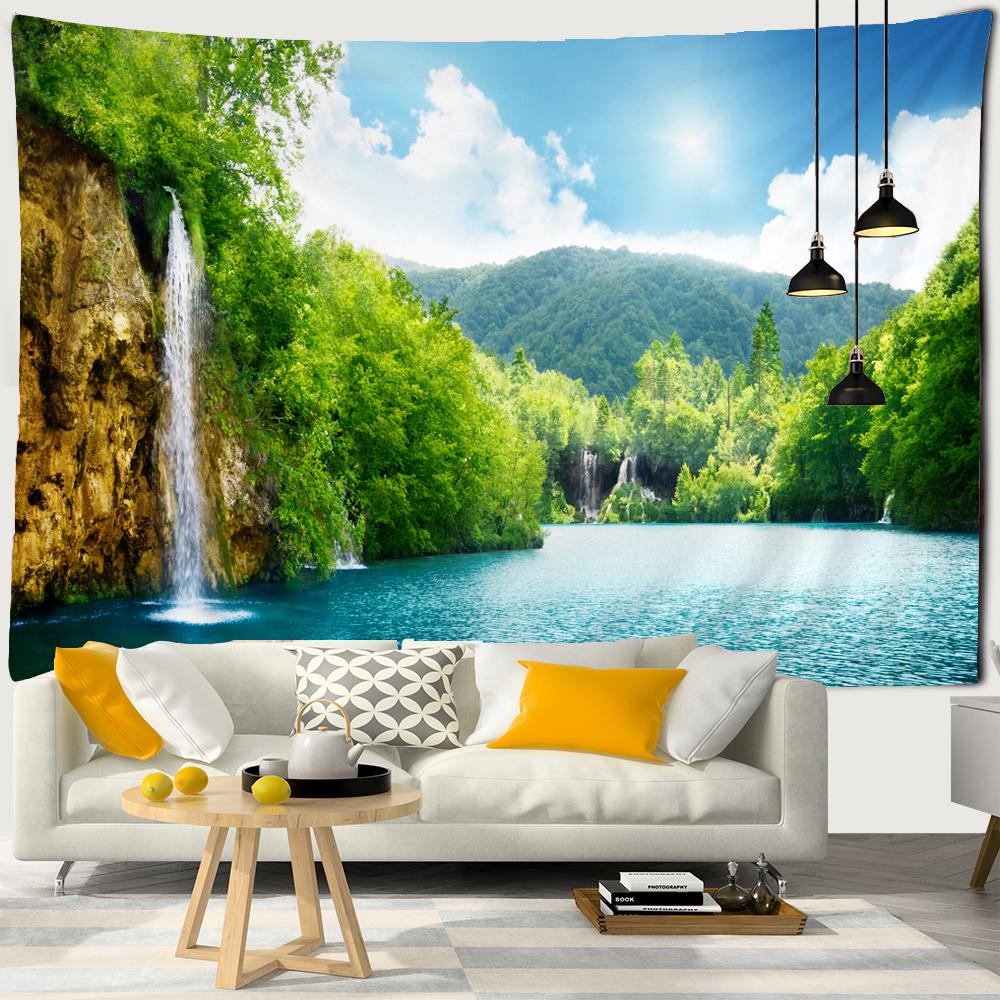 3D Print Tapestry Wall Hanging Waterfall Landscape Tapestry Beautiful Forest Stream Wall Carpet Beach Towel Home Decor Tapestry