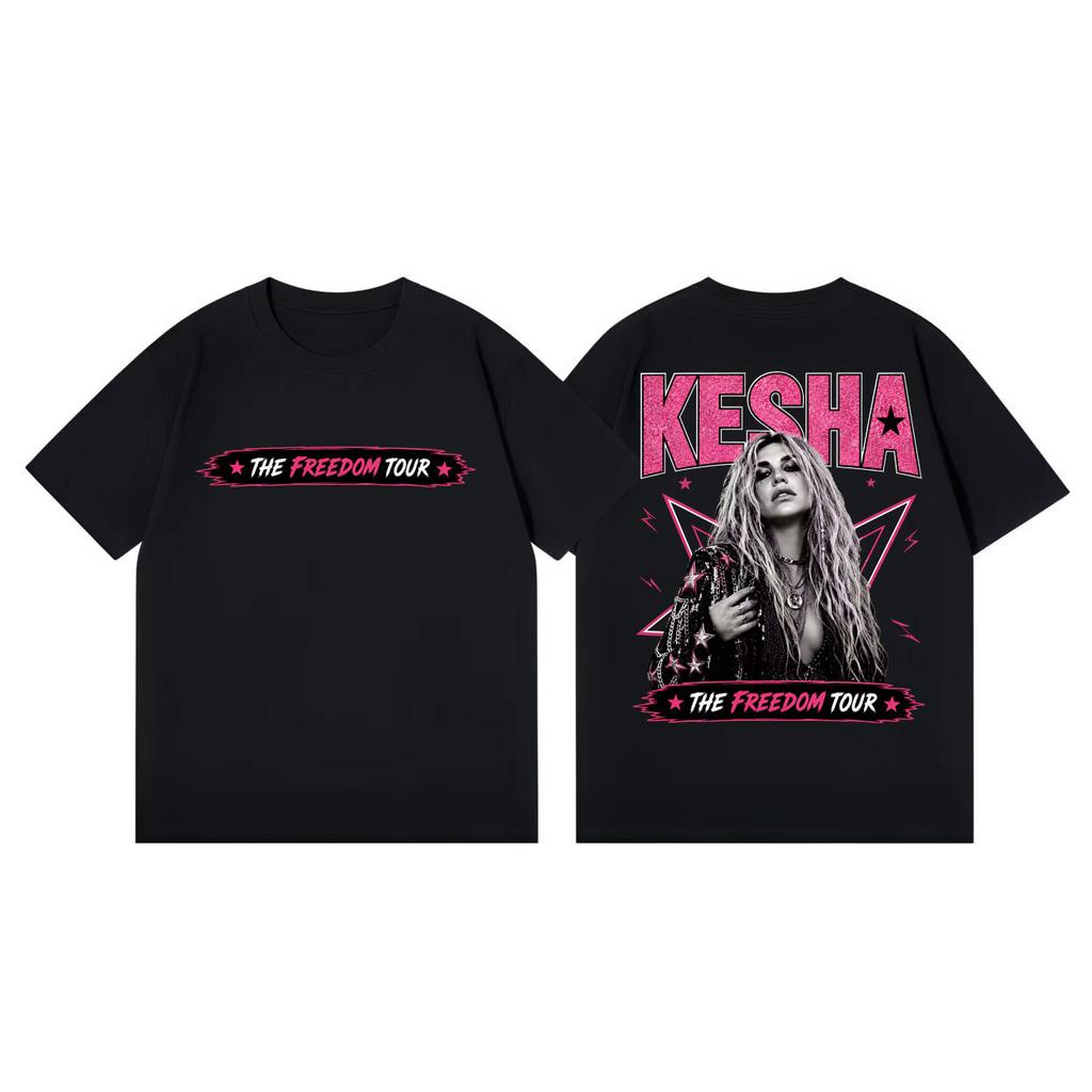 Sängerin Kesha The Freedom Tour 2026 Druck T-Shirt Hohe Qualität Mode Übergroßes T-Shirt Herren Damen Freizeit Kurzarm T-Shirts