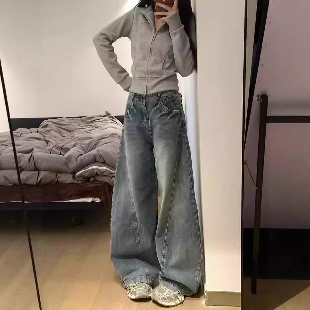 

Women s High Waist Retro Scimitar Jeans - Spring/Autumn Loose Slimming Wide Leg Pants Quadruple Extra Large