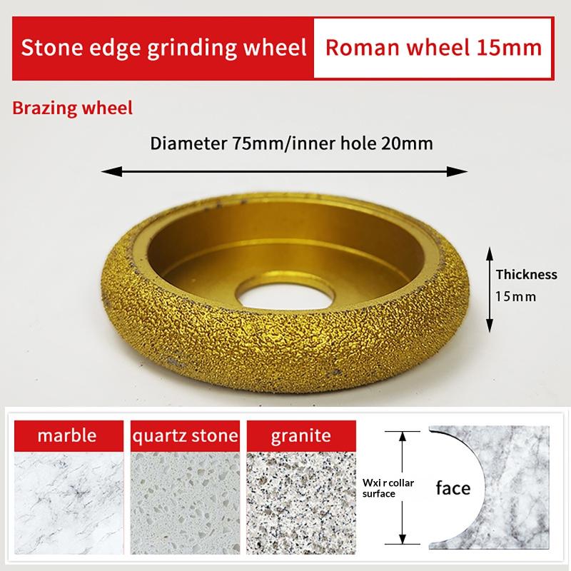 75Mm Stone Edging Wheel Grinding Wheel Roman Slotted Granite Marble Brazed Angle Edge Marble Grinding Edge Profile Grinding Disc