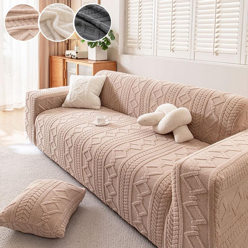 1PC-Autumn and winter plush sofa cushion, winter integrated sofa cover, fixed anti slip and anti cat scratch seat cushion 90X140cm