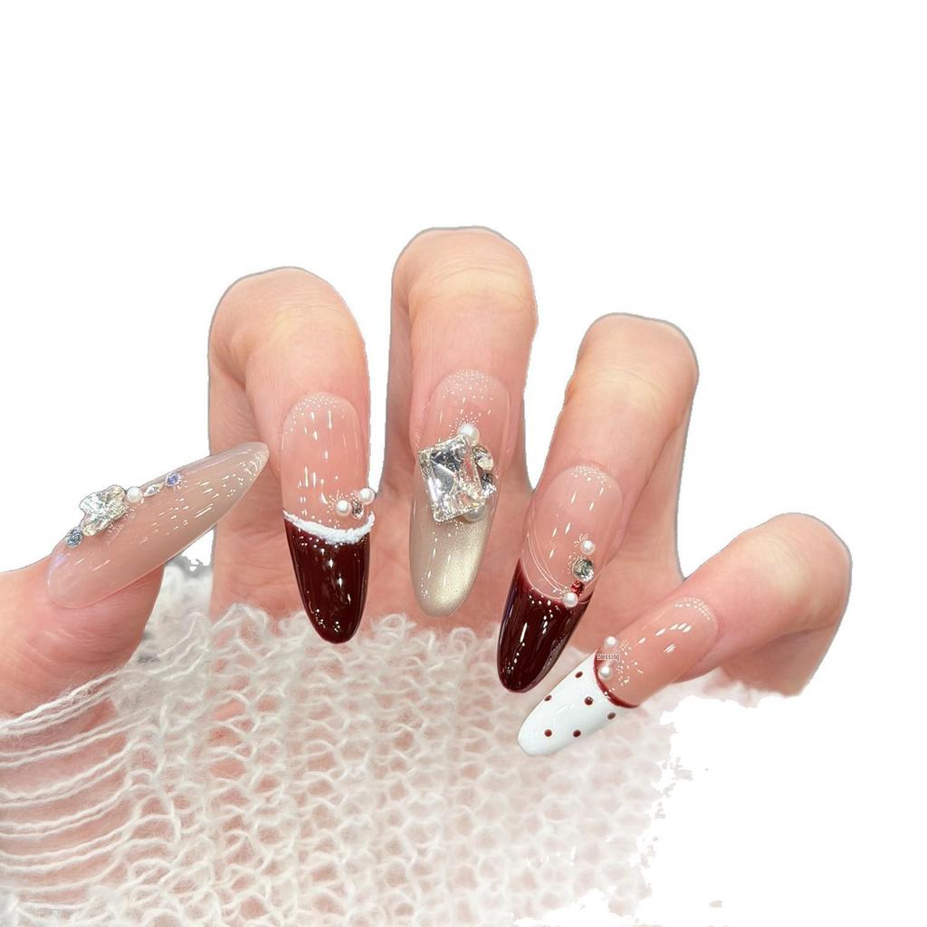 Cat Liqueur Chocolate Crisp Christmas New Year Blush French Glass Bead Diamond Handmade Wearable Nails