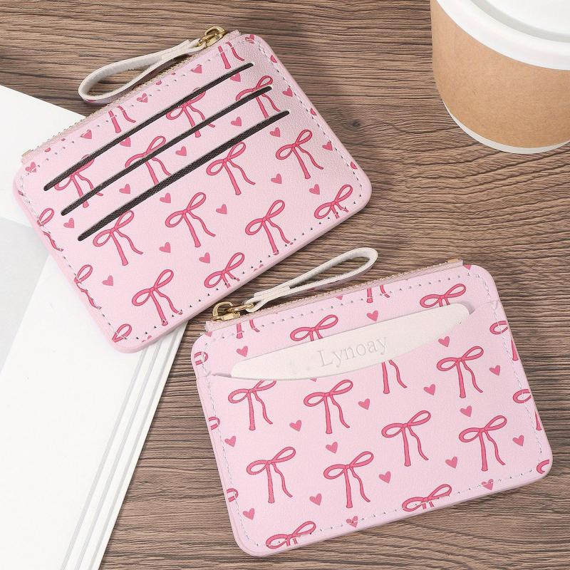 Trendy Simple Bow Coin Bag Ultra-Thin Credit Card Holder Zipper Wallet Cute Lightweight Money Change Pouch Birthday Gifts