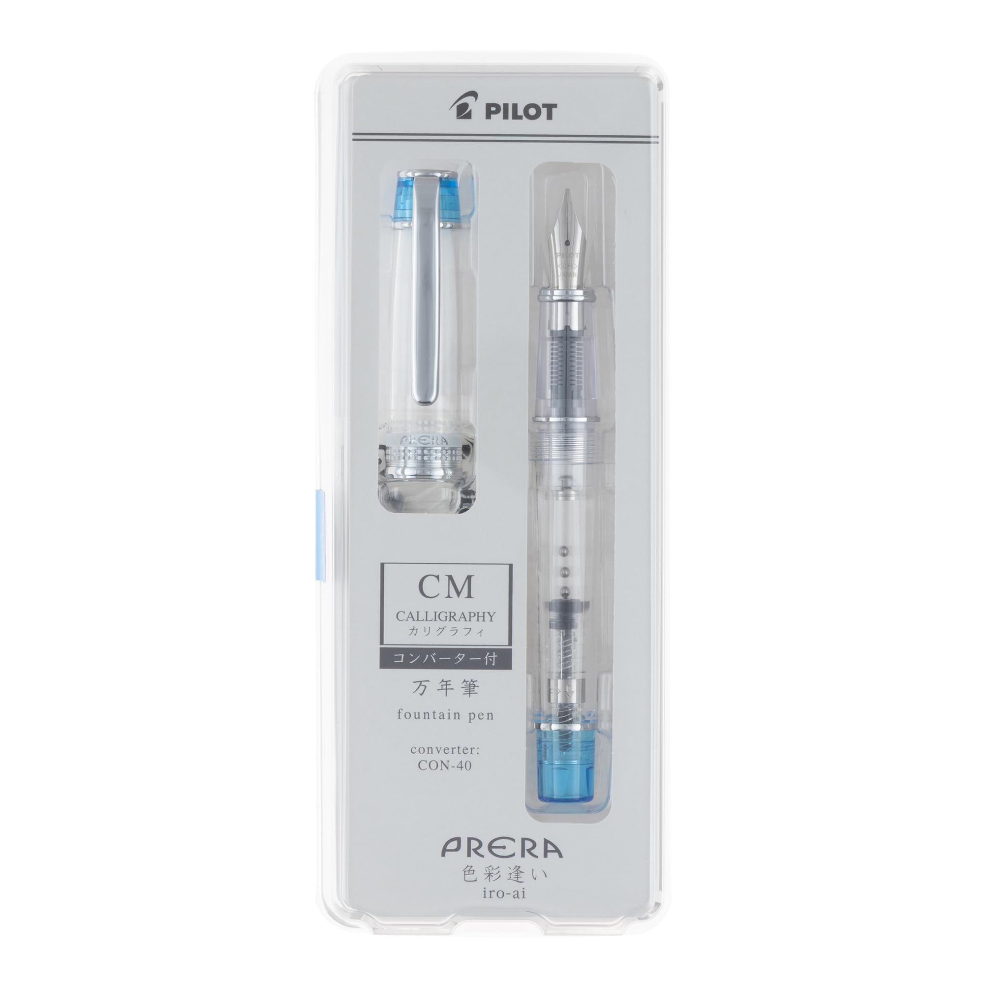 PILOT Prera CM Calligraphy Fountain Transparent Light Blue Pen, (PFPR1TLBCM)