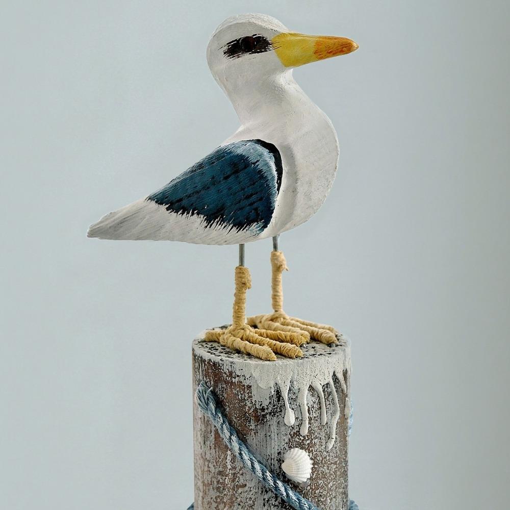 Mediterranean Style Wooden Seagull Craft Vintage Seagull Model Seabird Ornament  Coastal Home