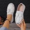 Large size rhinestone bow shallow mouth women's spring and autumn new one-pedal platform lazy shoes