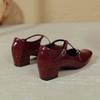 French Cross Strap Mid-heeled Shoes Small Square Toe Retro Women's Shoes Thick Heel Shallow Mouth High Heels