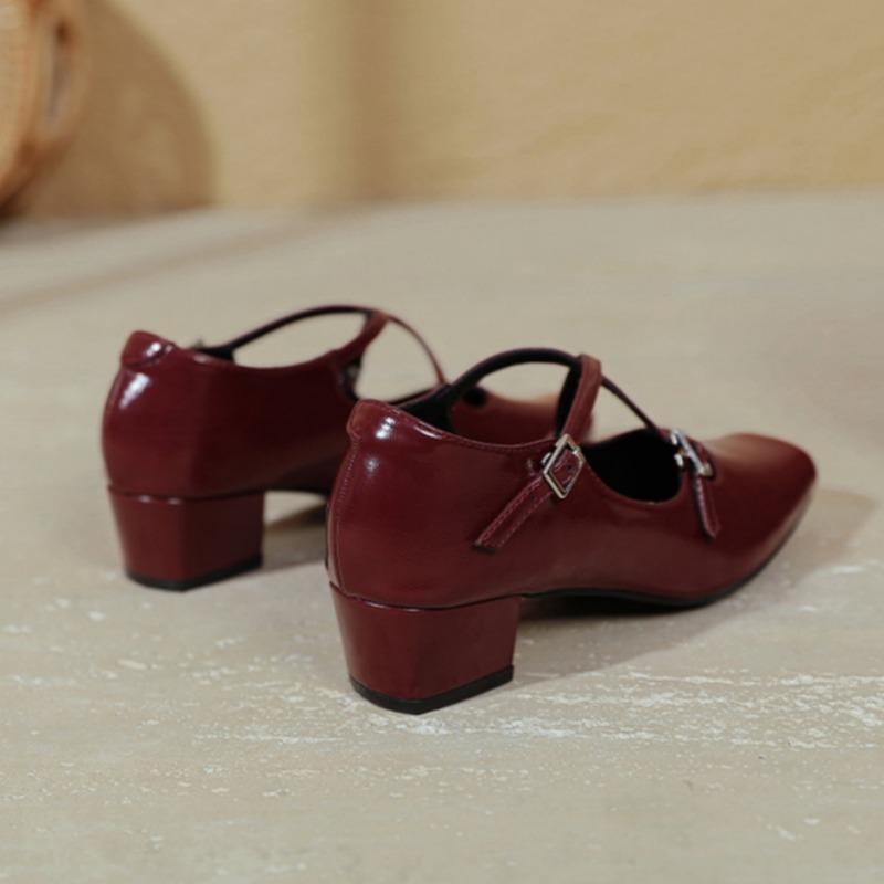 French Cross Strap Mid-heeled Shoes Small Square Toe Retro Women's Shoes Thick Heel Shallow Mouth High Heels