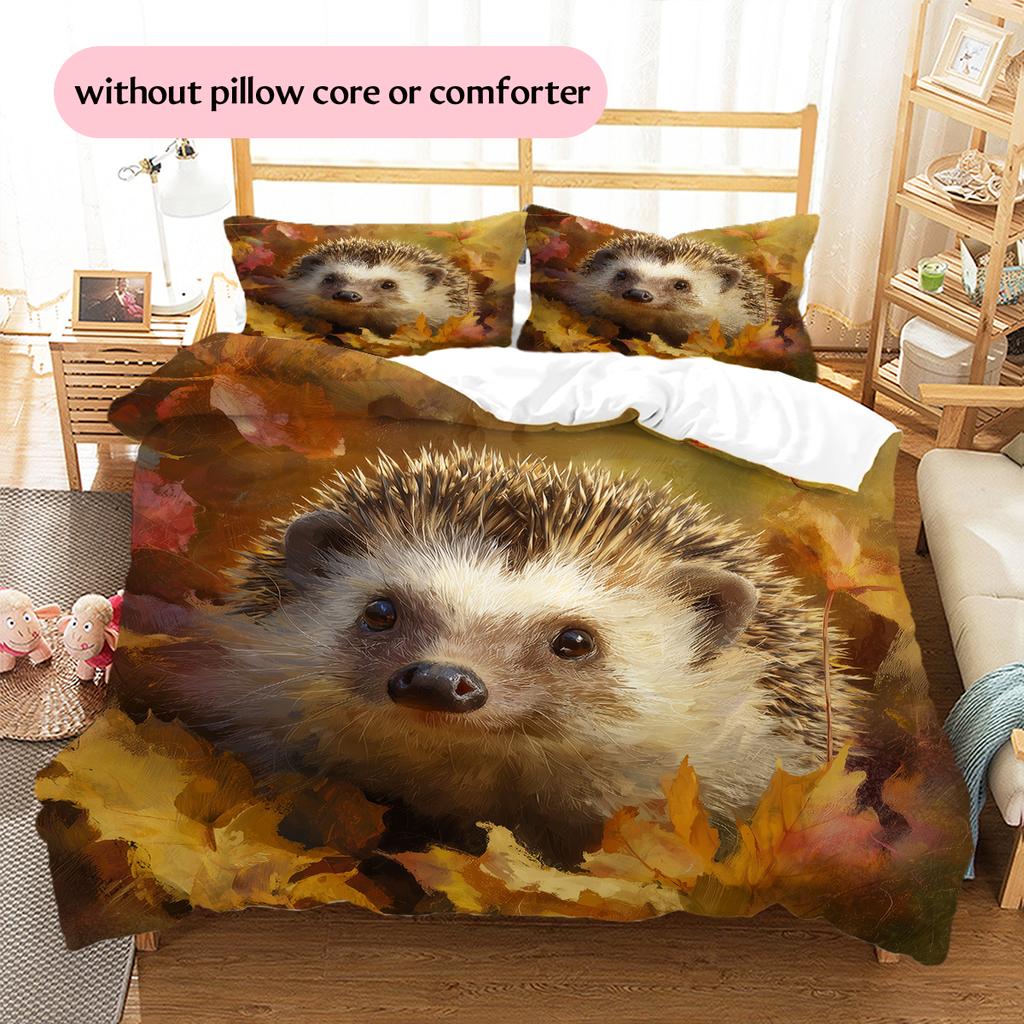 Beautiful Hedgehog Pattern Bedding Home Decoration Birthday Gift (1 * duvet cover + 2 * pillowcase, without core)