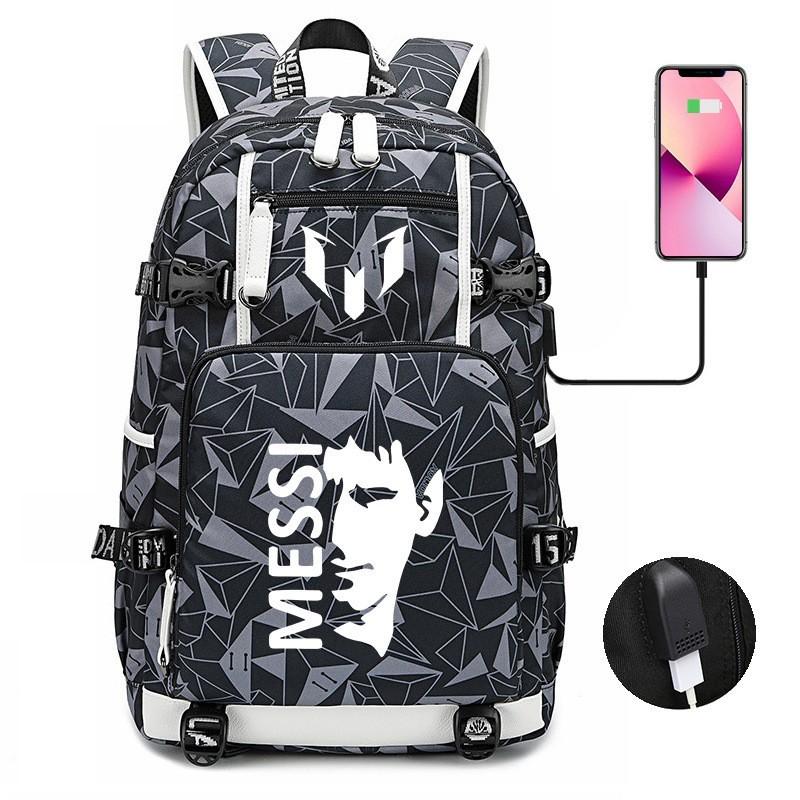 Glow-in-the-Dark Soccer Backpack Teens Large Capacity Laptop Bag With Padded Straps Oxford Fabric Trendy Patchwork Design