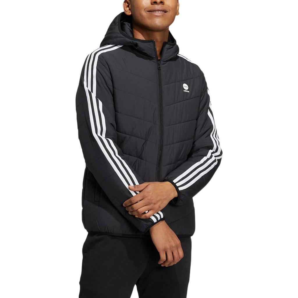 Adidas Neo Striped Decorative Hooded Long Sleeve Cotton Jacket Men Jacket Black HD4677