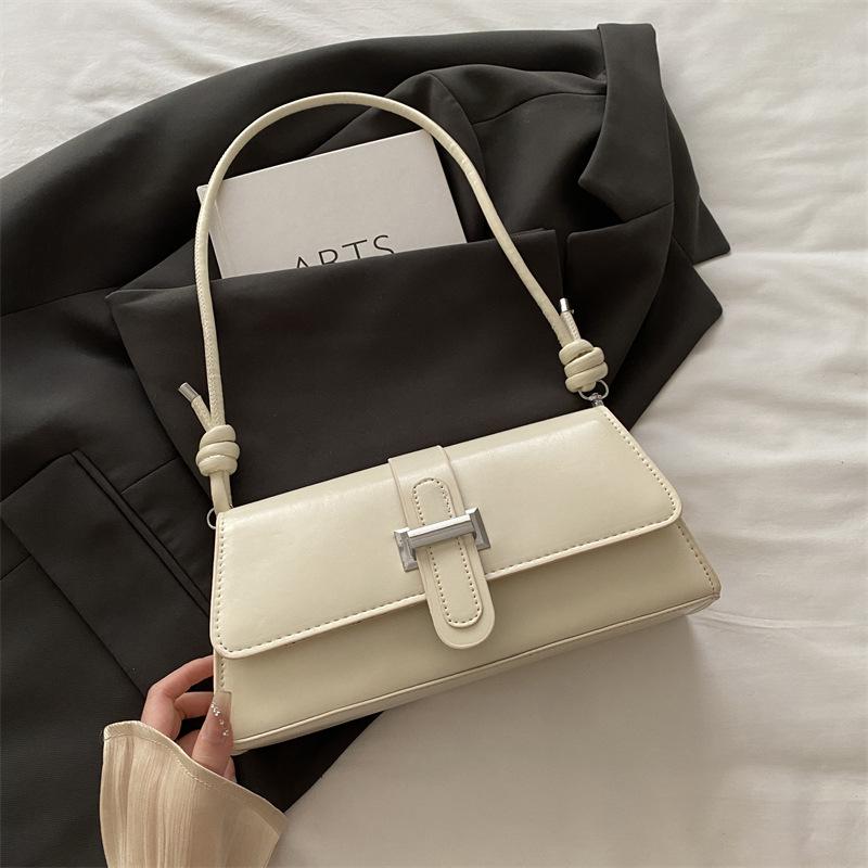 French Chic Faux Leather Baguette Bag Trendy Shoulder Armpit Crossbody Purse