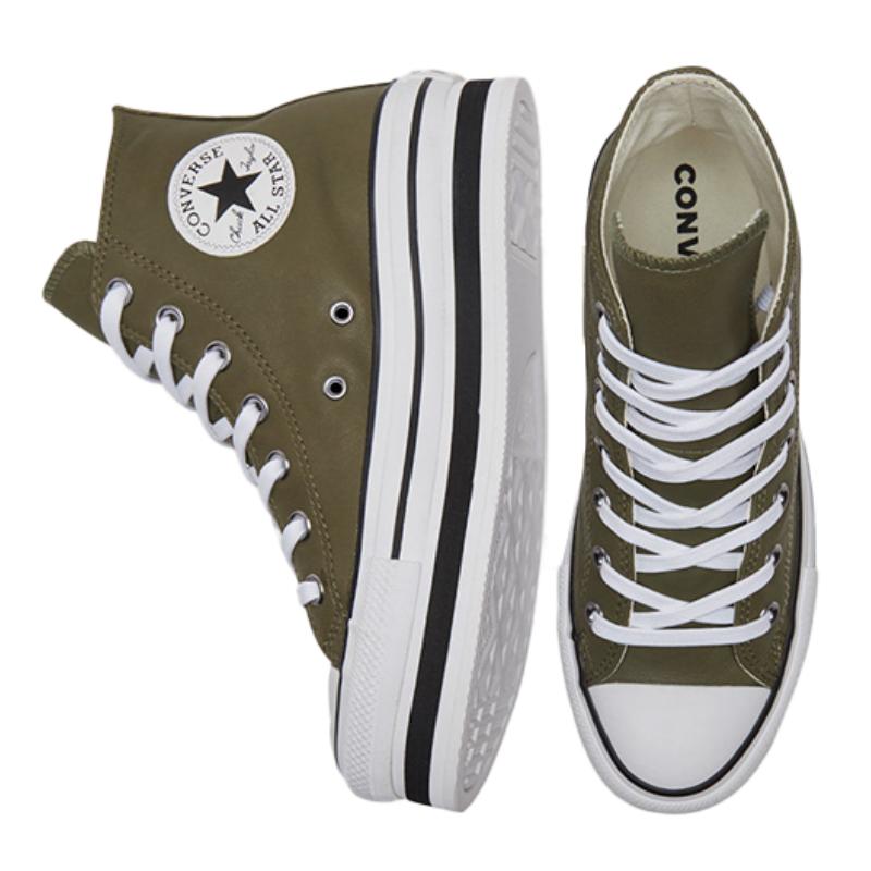 Converse Chuck Taylor All Star Platform Laye Comfortable Casual Leather Non-Slip Abrasion Resistant High Top Espadrilles Women's Green