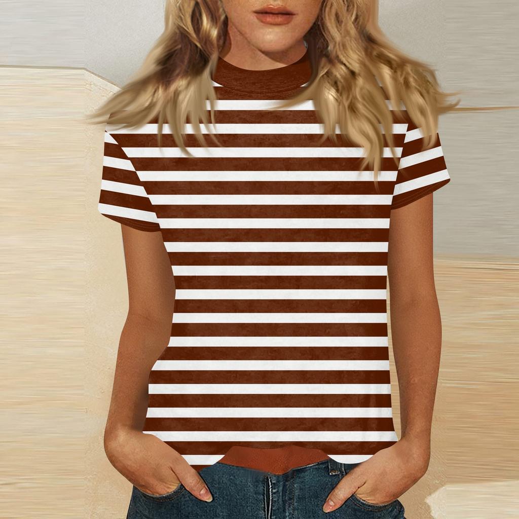 Damen Mock-Neck Kurzarm Print-Top