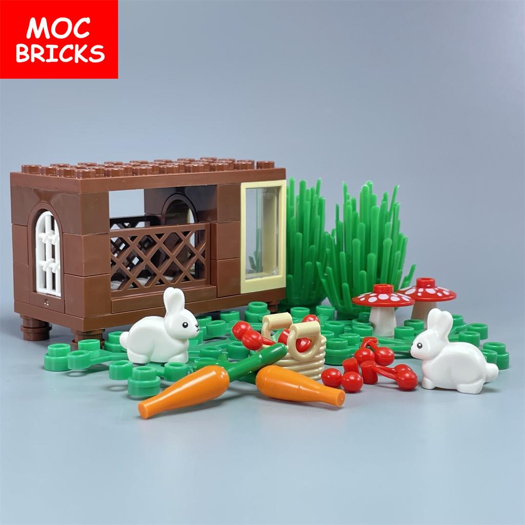 MOC Bausteine Tier Hase Kaninchen Bau 29685pb02 Bauernhaus Pinsel Stadt Modell Pädagogische Bausteine Geschenk für Kinder