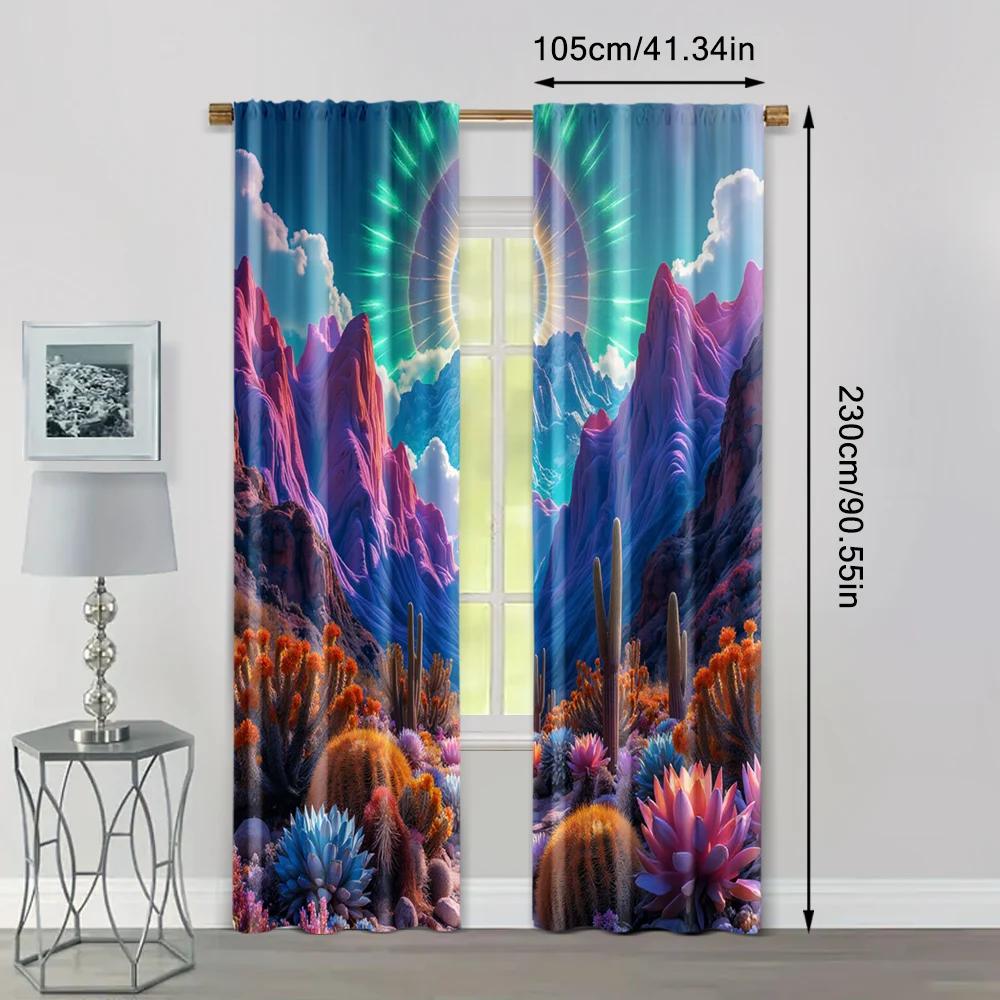 2pcs   Window Curtain  print Psychedelic Mountain Durable 100% Polyester Fabric (without rod) Holiday Use for Bedroom   Living