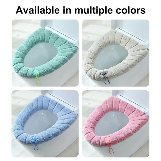 Plüsch-WC-Sitzbezug mit Griff Verdickt Waschbar Weich O-förmig Vier Jahreszeiten Universal Badezimmer WC-Schüssel Wärmer Kissen Pad