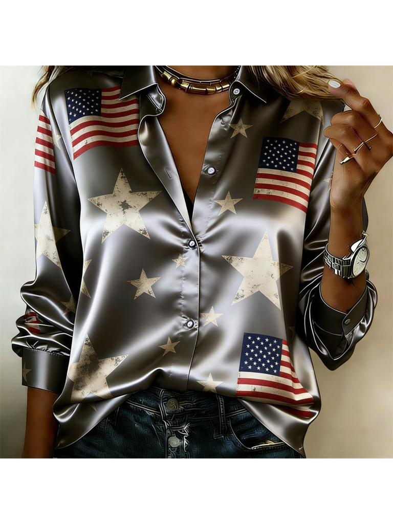 Camicia rétro a righe contrastanti in raso a maniche lunghe, camicia da pendolare temperamentale americana rétro, larga e sottile