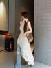 Plus Size Irregular Floral Sling Dress - Elegant Waist-Cinched Layered Long Summer Dress for Women